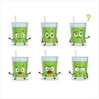 Cartoon character of green apple juice with what expression vector