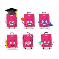 School student of pink lugage cartoon character with various expressions vector