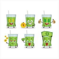 Green apple juice cartoon character with cute emoticon bring money vector