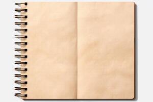 blank open notebook isolated over a transparent background, business stationery, school, art, or craft supply, top view photo