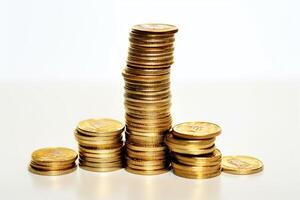 Stack of golden coins isolated on white background photo