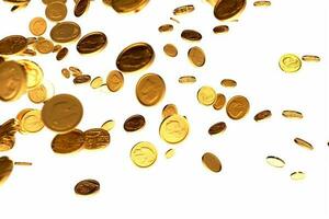 Falling Gold Coins Isolated on white background AI Generated photo