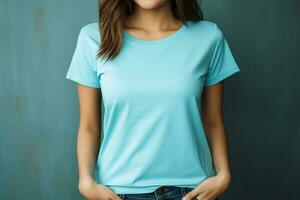 Cropped image of young woman in t-shirt  AI Generated photo