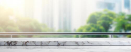 White marble table top and blurred abstract background from AI Generated photo