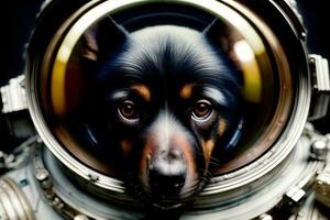 un cerca arriba de un perro en un espacio traje. ai generado foto