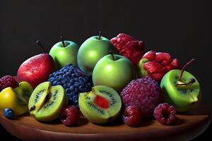 A Painting Of A Bunch Of Fruit On A Table. AI Generated photo