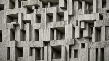 un negro y blanco foto de un edificio hecho de bloques ai generado