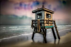 A Lifeguard Tower Sitting On Top Of A Sandy Beach. AI Generated photo