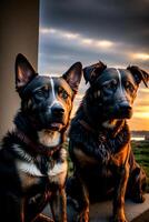 A Couple Of Dogs Sitting Next To Each Other. AI Generated photo