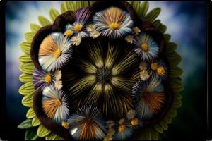 A Picture Of A Bunch Of Flowers Arranged In A Circle. AI Generated photo