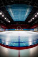An Ice Rink In A Hockey Stadium With Lights. photo