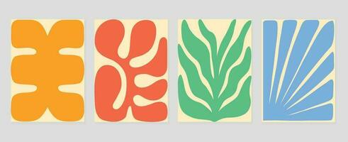 Set of abstract colorful cover background. Collection of plants, leaf branch, coral, algae in hand drawn style. Contemporary aesthetic illustrated design for wall art, decoration, wallpaper, print. vector