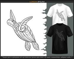 Sea turtle mandala arts isolated on black and white t shirt. vector
