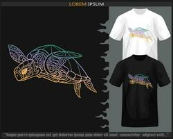 Gradient Colorful sea turtle mandala arts isolated on black and white t shirt. vector