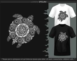 Monochrome sea turtle mandala arts isolated on black and white t shirt. vector