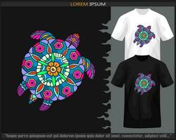 Colorful Sea turtle mandala arts isolated on black and white t shirt. vector