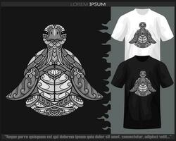 Monochrome sea turtle mandala arts isolated on black and white t shirt. vector