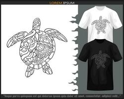 mar Tortuga mandala letras aislado en negro y blanco t camisa. vector