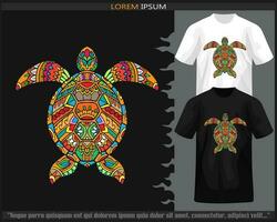 Colorful Sea turtle mandala arts isolated on black and white t shirt. vector