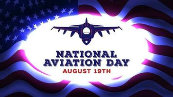 national aviation day template design with fighter jet and american flag background vector