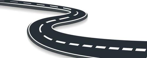 Curved road with white markings. Vector illustration