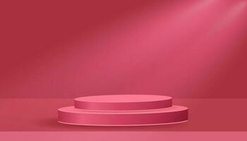 Abstract 3d transparent glass cylinder pedestal podium set on pink and wall lighting and scene. Collection of vector rendering geometric platforms for products