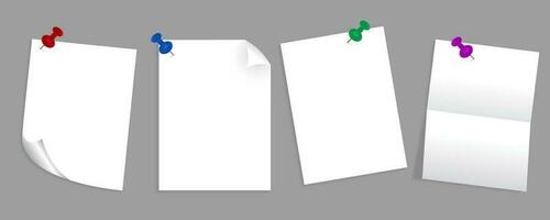 Note paper with pin. Blank sheet, sticky note, torn piece of paper and notebook page vector