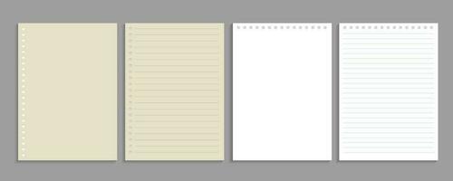 Realistic lined notepapers. Blank gridded notebook papers for homework and exercises. vector