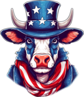 A patriotic cow wearing Uncle Sam hat, Generative Ai png