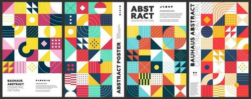 Abstract geometric bauhaus artwork set. Simple brutalism shapes combination poster. Memphis pattern background. Retro brutalist style modern trendy graphic cover. Vintage postmodern y2k art eps print vector