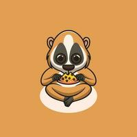 cute slow loris eating pizza cartoon illustration vector