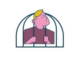 Human trapped in cage, obstruction. Depression, panic, worry, obsessed, mind under influence vector