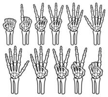 Skeleton bone hand counting number of fingers sign illustrations vector