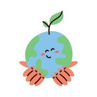 planet earth with plant character vector