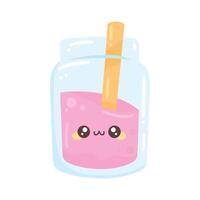 Pink kawaii drink glass over white vector