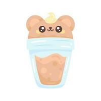 animal kawaii bebida vaso terminado blanco vector