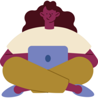 afro woman using laptop character png