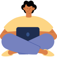 man seated using laptop character png