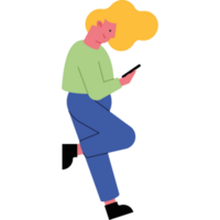 blond woman using smartphone character png