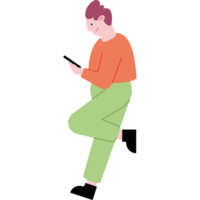 homem em pé usando Smartphone personagem png