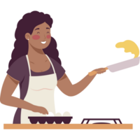 woman cooking with pan png