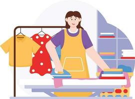 A Woman Is Ironing Laundry Results Illustration vector