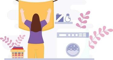 A Woman Drying the Laundry Illustration vector