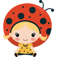 Cheerful child playing with ladybug hat isolated png