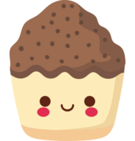 Cute smiling cartoon chocolate cupcake  png