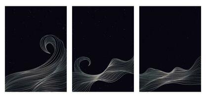 conjunto de Oceano ola paisaje ilustración. creativo minimalista moderno línea Arte modelo. resumen contemporáneo estético antecedentes paisajes vector