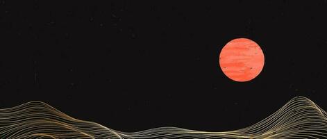 Illustrations of Mountain line art landscape. Creative minimalist modern line art pattern. Abstract contemporary aesthetic backgrounds landscapes. with Mountain, hill and red moonlight vector