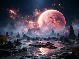 a pink planet on space, insane detail Made By AI generative Photo