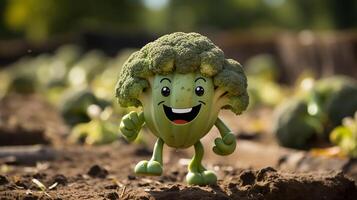 broccoli have face, hands and foots walking made by AI generative photo