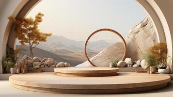 Podium background with cream color tone japanese style made by photo